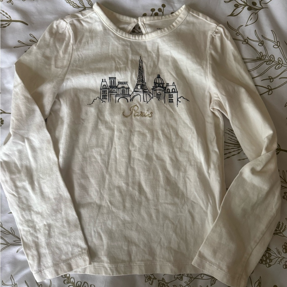Janie and Jack Cream Long Sleeve Shirt with Paris Motif